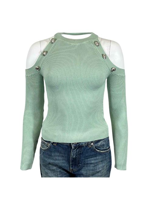 WOMEN'S VICOLO TEAL SWEATER WITH CUT-OUT DETAIL ON THE SHOULDERS VICOLO | 77050BVERDE ACQUA